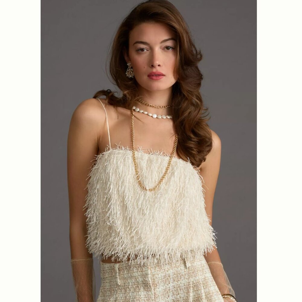 NWT Anthropologie Sunday in Brooklyn Fringe Crop Camisole Cream Women's XL
